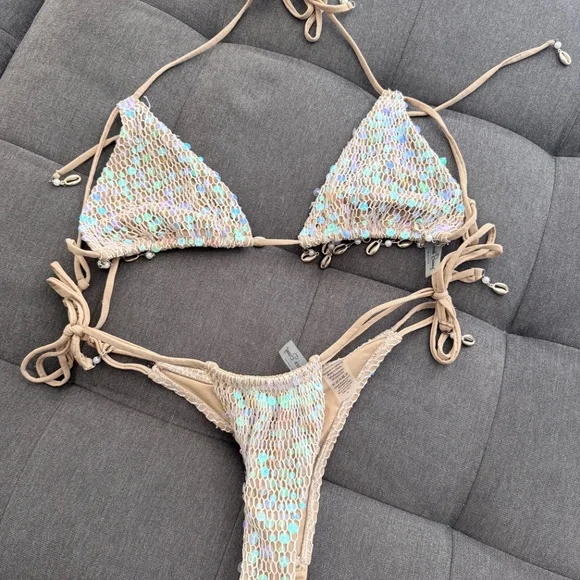 Beach Bunny Swimwear Crochet Seashell and Sequin Bikini - Picture 7 of 10